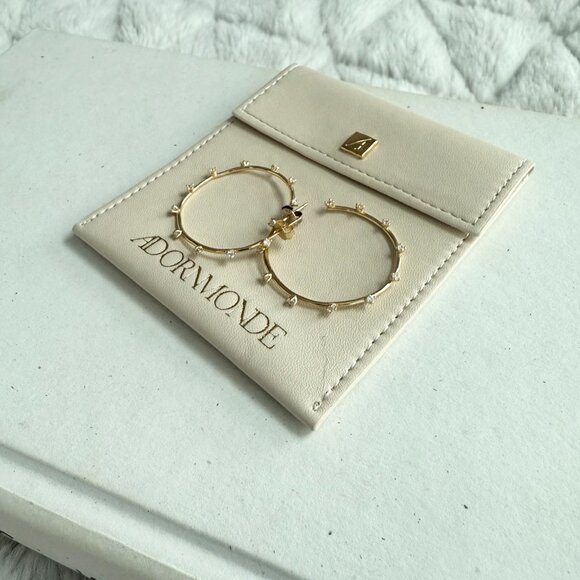 Adornmonde Moss Hoop Earrings_14K gold plated sterling silver, Clear crystal - Picture 5 of 13